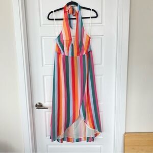 ESSUE | Rainbow Striped Halter Dress